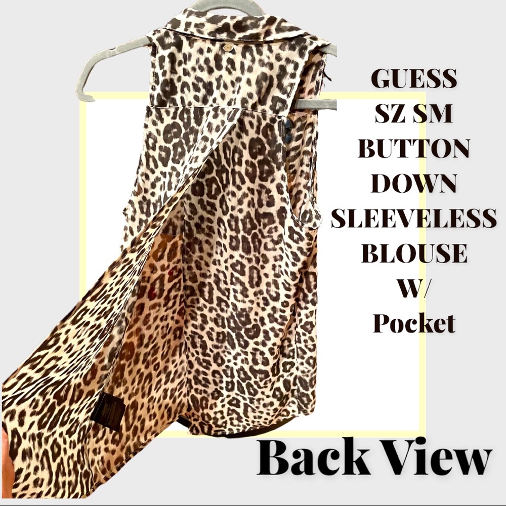 GUESS SZ SM SLEEVELESS BUTTON DOWN FRONT POCKET FLOWY TUNIC W/BACK SLIT & COLLAR - Picture 5 of 14